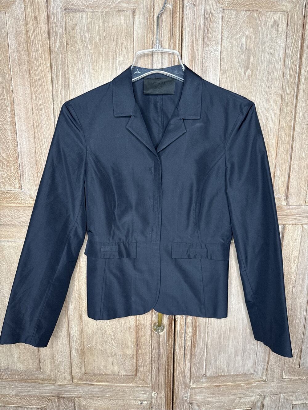 Prada 100% Silk Lightweight Navy Tailored Jacket Luxury Designer IT 40 Small